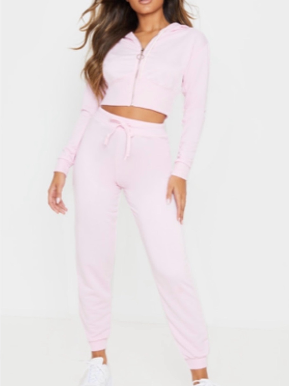 PrettyLittleThing Pink Cropped Zip Hoodie